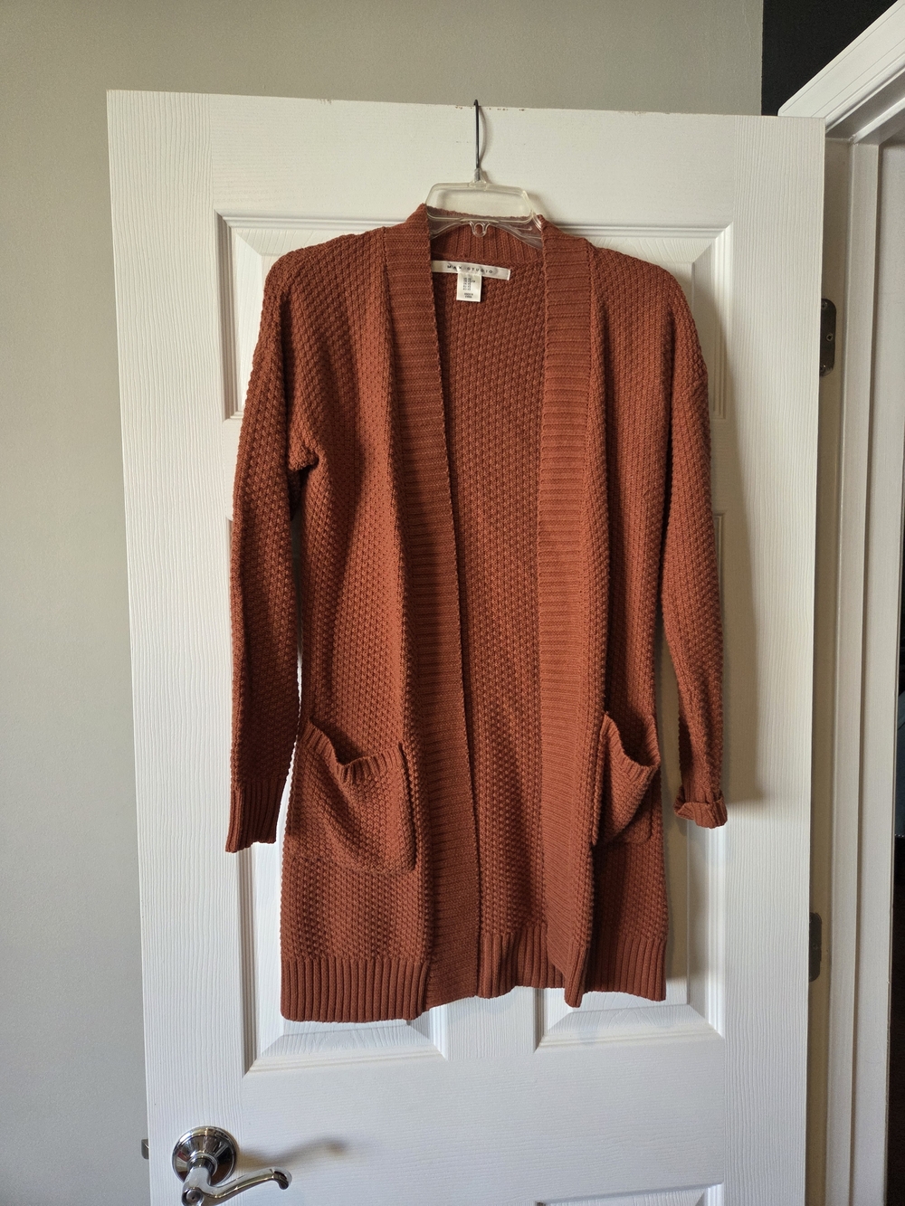 Max Studio Open-Front Waffle Knit Cardigan - Rust Orange
